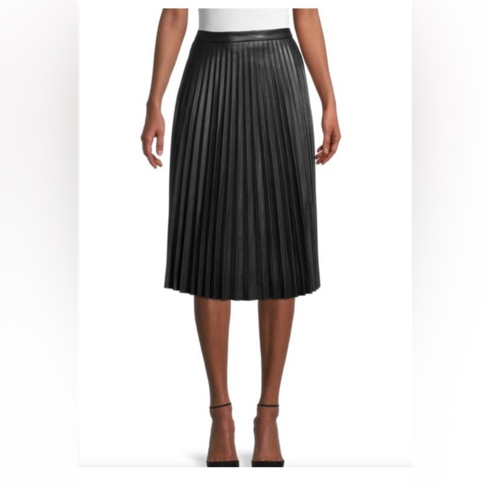 Bagatelle Faux Leather Pleated Midi Skirt NWT Black A-Line Vegan Leather